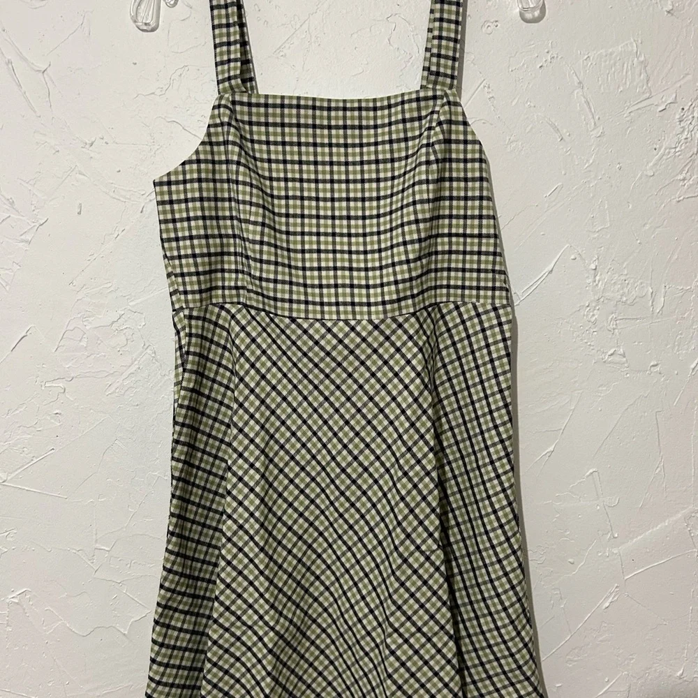 ModCloth Princess Highway Plaid Sleeveless Green Black Skater Dress Sz 8 Medium